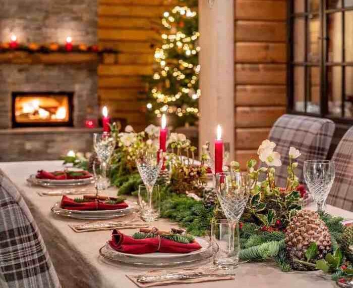 Christmas table decor rustic